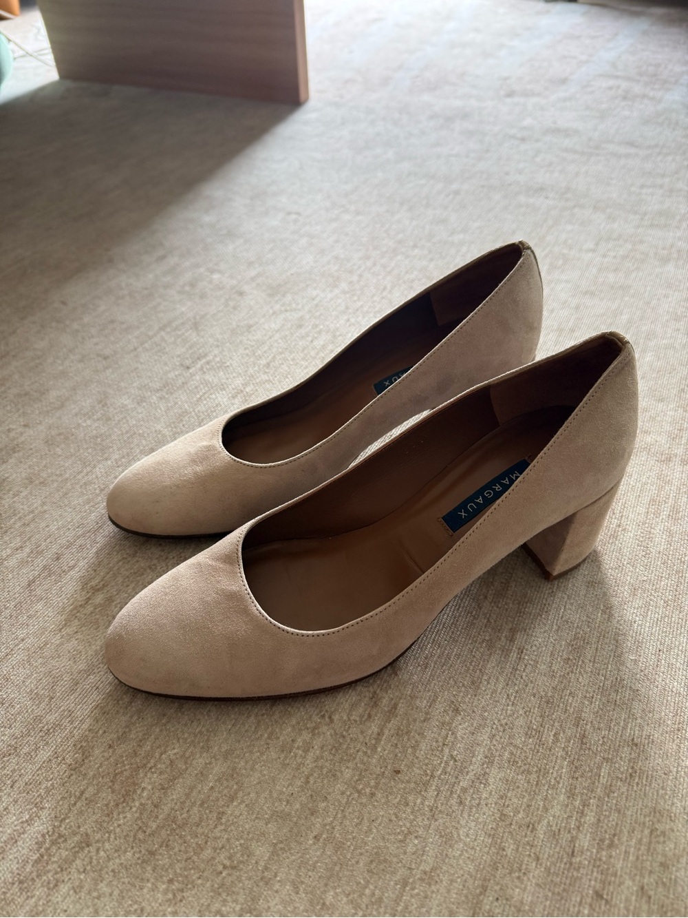 Margaux Nude Suede Block Heel Pumps